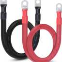 2/0 AWG Flexible Battery Cable with 3/8" Terminals - OFC Pure Copper Inverter & Welding Wire for Automotive Solar RV Motorcycle (Red + Black 2FT Pair)