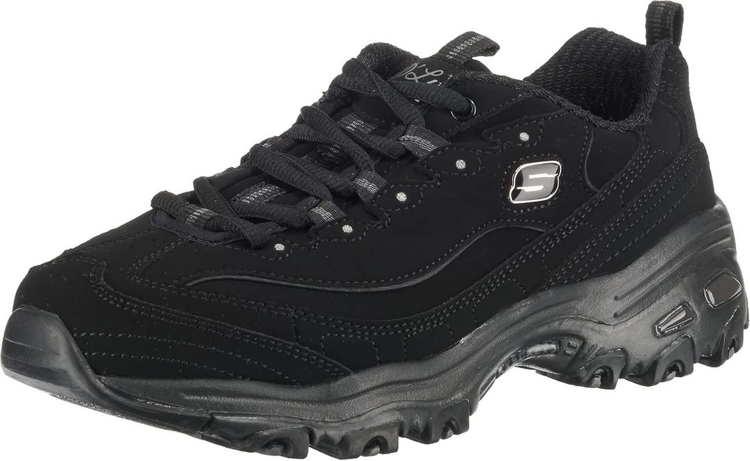 Skechers Sport Women's DLites-Play On Memory Foam Lace-up Sneaker (8, Black)