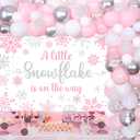 kreat4joy A Little Snowflake Is on the Way Baby Shower Decoration, Winter Baby Shower Decorations Girl Pink White Silver Backdrop Balloon Arch Snowflake Stickers for Wonderland Frozen Gender Reveal