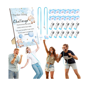 Geelin 12 Sets Swing Pacifier Baby Shower Games Funny Gender Reveal Games, Include 1 Wooden Sign and 12 Pacifiers for Bridal Shower Gender Reveal Party Favors Women Men(Bear,Blue)