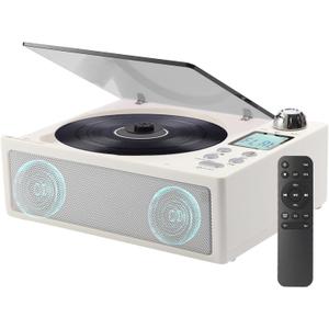 CD Player Portable, Desktop CD Players for Home with Cable and Adapter, Dual Speakers, Support Opt/USB/TF Card/AUX/FM with Remote Control, LCD Display, 3.5mm Headphone Jack, White