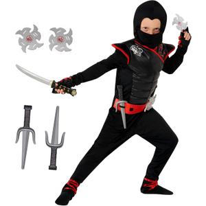 Morph Kids Ninja Costume - Boys Ninja Outfit with Mask for Dress Up, Role Play, Halloween, and Themed Parties (4-6 Years)
