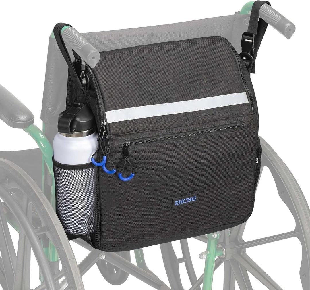 Wheelchair Bags, Wheelchair Backpack with Cup Holder, Wheelchair Bags to Hang on Back, Electric Wheel Chair Accessories, Large Storage Bag for Walker Rollator (black)