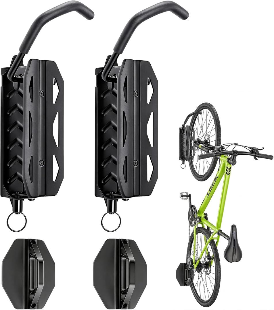 QAQ Swivel Bike Wall Mount, Vertical Bike Rack Garage Holds Up to 66lbs, Bike Hooks for Garage Space-Saving, Easy to Install - 2 Pack