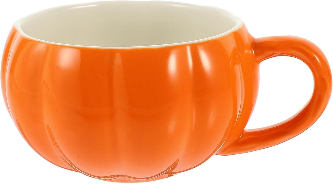 BESTonZON Ceramic Pumpkin Shaped Breakfast Mug Cute Halloween Mug for Milk Coffee Overnight Oats Portable Decorative Cup for Office Home Use Fall Celebrations
