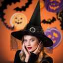 Halloween Witch Hat, Witch Hats for Women Costume Accessory, Halloween Party Adult Cosplay Veil Wizard Hat (Black)