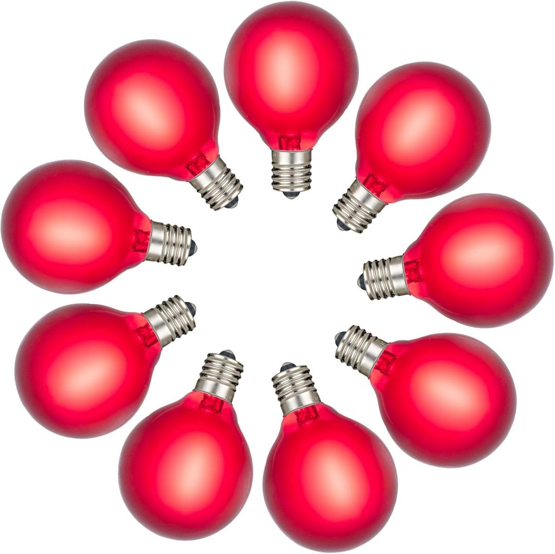 RetroGlo Satin Red G40 LED Globe Bulbs 25-Pack, Frosted Glass, E12 Candelabra Base, 30,000 Hour Life, Indoor/Outdoor Rated