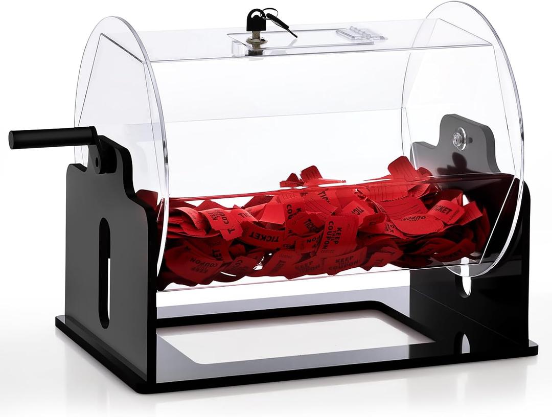 Extra Large Acrylic Raffle Drum, 16 x 12 x 14 Inches Clear Raffle Tickets Spinner Cage with Shaking Hand, Transparent Ticket Spinner Box for Prize Draw Games Balls - Holds 4000 Tickets(Hexagon, Black), 16 x 12 x 14.17 inches, XL