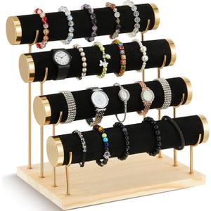 Wenqik 4 Tier Bracelet Holder Bracelet Display Stand Detachable Black Velvet Jewelry Organizer Displays for Bangles Necklace Watches Scrunchies Hair Ties (13 x 11 x 8.3 Inch)
