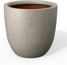 Kante 18 Inch Round Concrete Planter, Large Outdoor Indoor Plant Pot with Drainage, Weathered Concrete Finish with Painted Interior, for Flowers, Trees, Shrubs