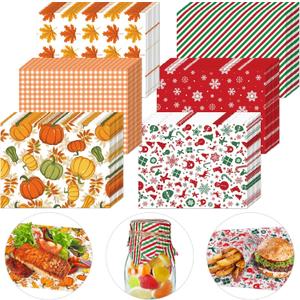 Yeaqee 600 Pieces Fall Wax Paper Sheets Thanksgiving Christmas Parchment Paper Sheets Sandwich Wrapping Pumpkin Maple Leaf Waterproof Oil Food Basket Liners for Autumn Home Party Kitchen