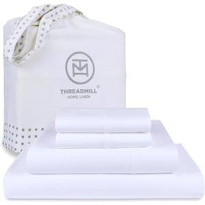 Threadmill Luxury 800 Thread Count California King 100% Cotton Sheets - Hotel White Sateen Weave Bed-Sheets, Better Than Egyptian Cotton, 4 Pc Solid Bed Set, Fits 16" Deep Pocket