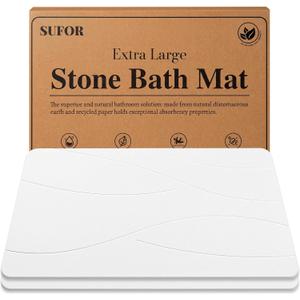 32"x20" Stone Bath Mat 2Pack, Diatomaceous Earth Shower Mat, Non-Slip Super Absorbent Quick Drying Bathroom Floor Mat, Natural, Easy to Clean (Milky White)