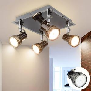 DLLT Modern LED Track Lighting Fixture, 4-Light Square Ceiling Spot Lights, Flush Mount Directional Ceiling Track Light Kits for Kitchen, Living Room, Bedroom, Warm Light 3W GU10 Bulbs (Included)