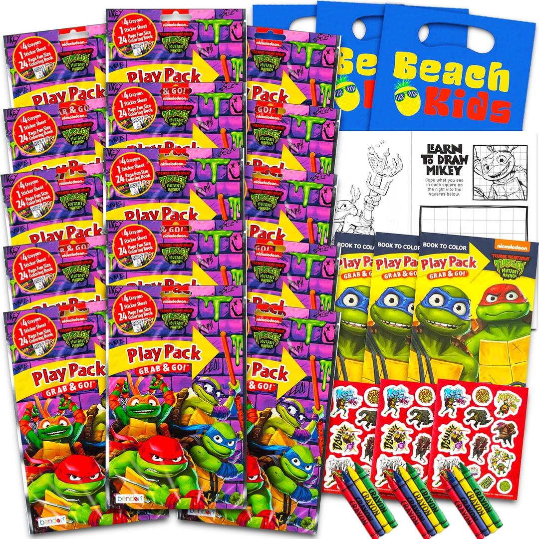 Set Of 15 Teenage Mutant Ninja Turtles Play Packs Fun Party Favors Coloring Book Crayons Stickers