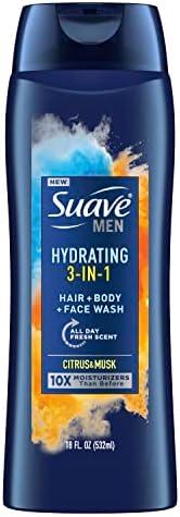 Suave Men 3 in 1 Mens Body Wash, Body Soap for Hydrated Skin and Hair, Hair, Face and Body Wash, With an All day Fresh Scent 18 oz, 2 Packs