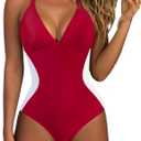 SUUKSESS Women Slimming Tummy Control One Piece Swimsuit Sexy Bathing Suit (136 Red White), XL
