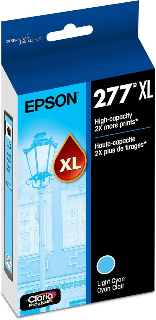 EPSON 277 Claria Photo HD Ink High Capacity Light Cyan Cartridge (T277XL520-S) Works with Expression XP-850, 860, 950, 960, 970