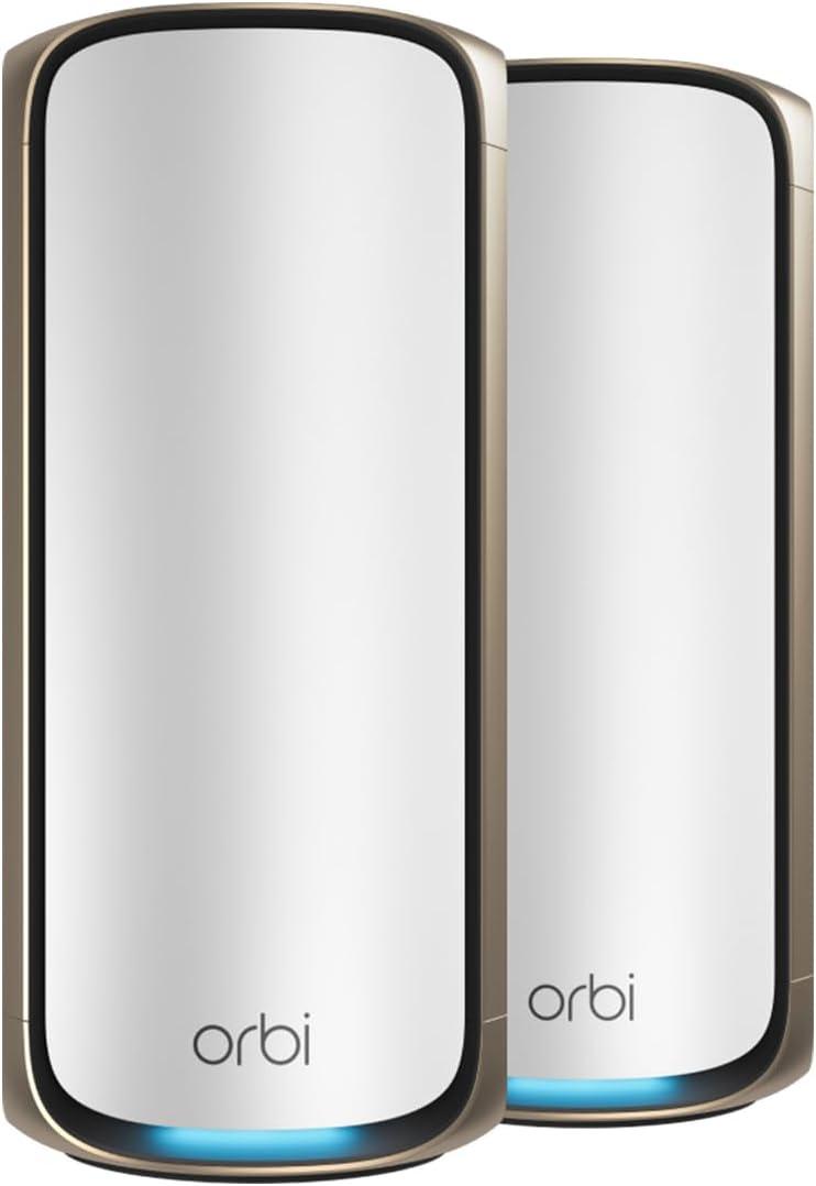 NETGEAR Orbi 970 Series Quad-Band WiFi 7 Mesh Network System (RBE972S) - Router + 1 Satellite Extender, Security Features, 27 Gbps, 6,600 sq. ft., 200 Devices, 10 Gig Internet Port Free Expert Help
