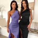 Memoriesea Women's Sexy One Shoulder High Split Cocktail Wedding Party Maxi Dress (Black, L)