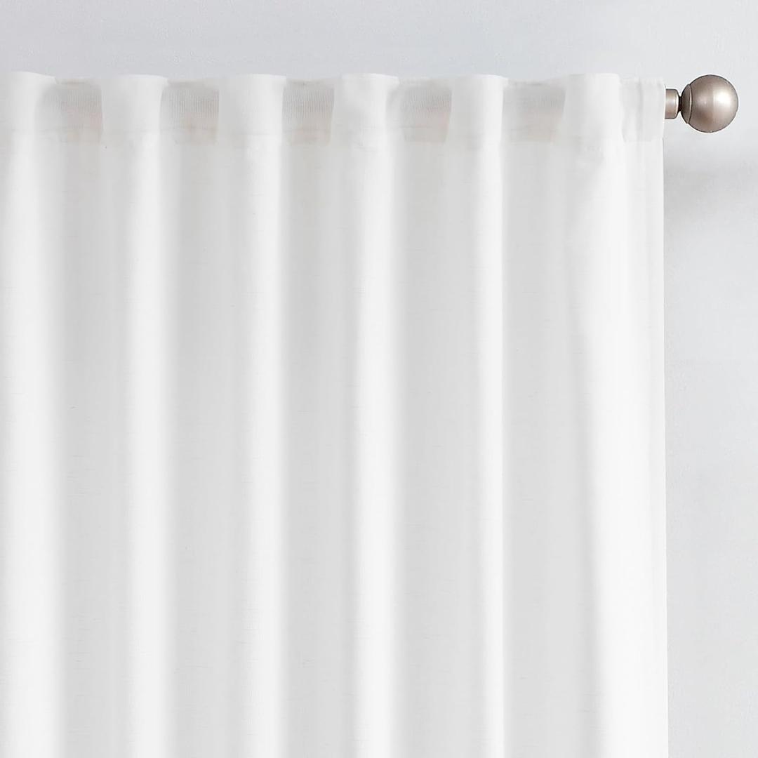 jinchan 100% Blackout Linen Blend Curtains for Bedroom 84 Inch Length Off White Rod Pocket Back Tab Thermal Insulated Curtains for Living Room Modern Drapes Set of 2 Panels