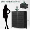 8-Drawer Dresser for Bedroom, Anti-Tip Tall Storage Organizer Chest of Drawers with Wooden Top and Metal Frame Fabric Bins for Closet, Living Room, Hallway, Entryway, Black