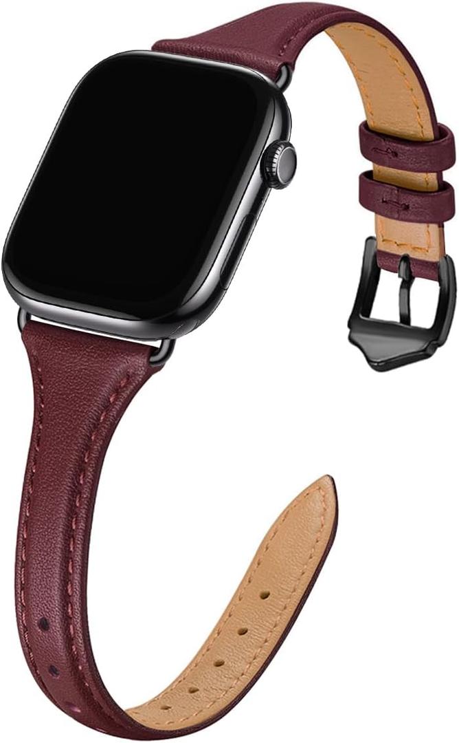 WFEAGL Leather Bands Compatible with Apple Watch Band 42mm(Series 3 2 1) 44mm 45mm 46mm 49mm Women, Top Grain Leather Strap Slim Thin Replacement Wristband for iWatch Ultra SE 3 2 1 Series 11 10 9 8 7 6 5 4 3 2 1