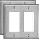 BESTTEN 2 Pack 2-Gang Decor Metal Wall Plate with Protective Film, Standard Size, Decorator Outlet Cover, Industrial Grade Stainless Steel, H4.53 x W4.57, Brushed Finish, Silver