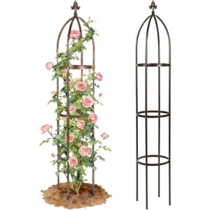 100% Metal Obelisk Trellis for Climbing Plants Outdoor - Heavy Duty Stone Coated Steel Garden Arch Trellis - Tall Sturdy Rustproof Vertical Plant Support for Climbing Vine Vegetables Flowers
