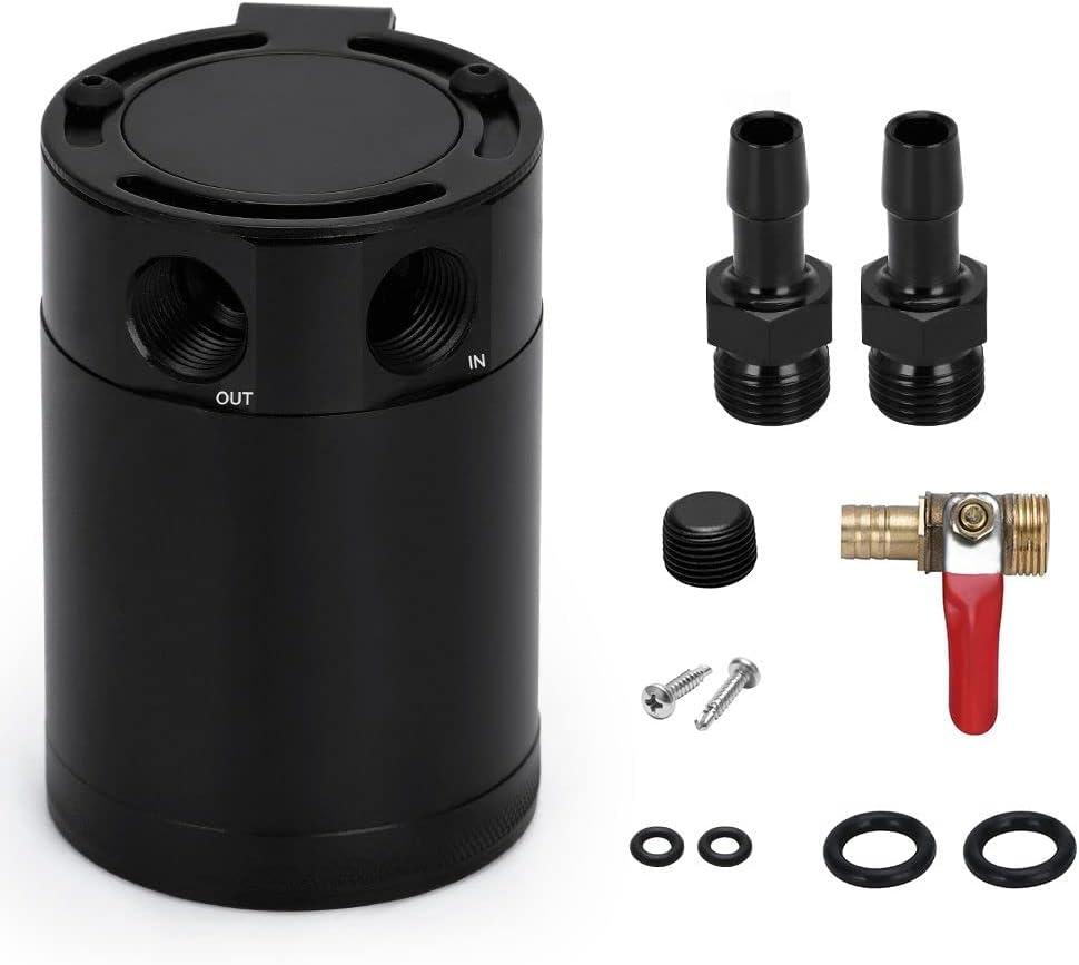 Baffled Oil Catch Can Kit Universal 2 Port Aluminum Oil Separator Reservoir Tank with Drain Valve
