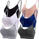 BQTQ 6 Pcs V Neck Bralettes for Women Padded Bralette with Straps Seamless Bra (X-Large, Black, White, Gray, Beige, Navy,dark Gray)