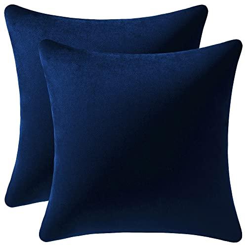 DEZENE Euro Sham Covers 26x26 Navy Blue: Pack of 2 Cozy Soft Velvet Square Modern Luxury Decorative Throw Pillow Cases for Sofa Couch Living Room Bed Home Decor