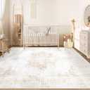 Area Rug 5x7 Vintage Rug: Washable Living Room Rugs Retro Medallion Distressed Large Rugs Soft Low Pile Non-Slip Indoor Floor Carpet for Bedroom Kitchen Nursery Dining Table Office (Beige, 5'x7')