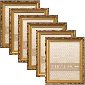 MIEVU 810 Picture Frame Gold Bulk- 6PCS Vintage Picture Frames for Wall Hanging And Tabletop Display, Ornate Photo Frame for Poster, 8x10 Gold Frames of 6
