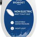 Bio Bidet Slim Zero Non Electric Bidet Toilet Seat Elongated, Low Profile Seat with Slow Close Lid, Battery Powered Night Light, Dual Nozzles, White