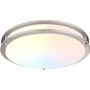 DAKASON LED Flush Mount Ceiling Light Fixture 16In 30W 2400lm, On/Off Switch to Select 3000K/4000K/5000K, Dimmable Ceiling Lamp for Kitchen, Hallway, Stairwell, Bathroom, Closet Brushed Nickel