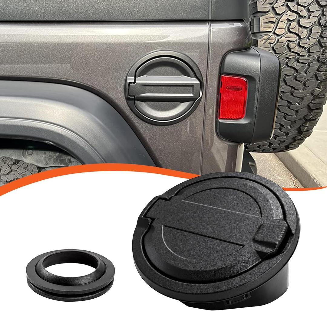 Fuel Filler Door Cover Gas Tank Cap Cover Compatible with Jeep Wrangler 2018-2024 JL JLU 2/4 Door, Aluminum Gas Cap-Black