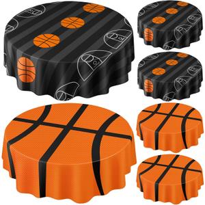Funnymoom 6 Pack Round Basketball Tablecloth 84 Inch Plastic Basketball Party Decorations Disposable Table Cloth Washable Disposable Circle Table Cover for Birthday Party Supplies Decoration