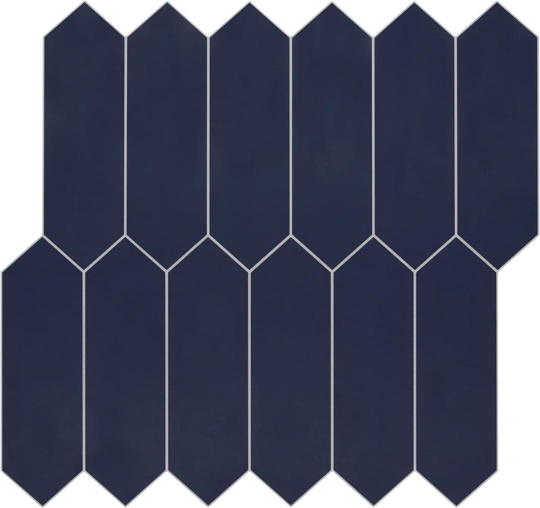 SUNWINGS Backsplash Tile for Kitchen Peel and Stick, Stone Composite Self Adhesive Tiles Long Hexagon Mosaic Wall Tile for Kitchen, 12 Inch x 11.22 Inch 10 Sheets Navy Blue