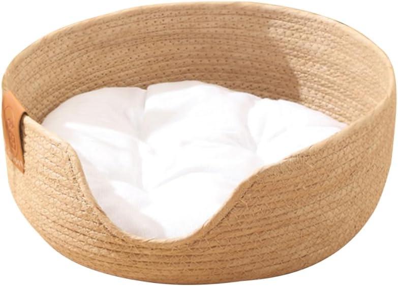 FRCOLOR Straw Nest Cat Bed Cat Scratcher Straw Bed Pet Wicker with Cushion Rattan Pet Nest Cute s Summer Tail Grass Woven Basket Medium Round Sleeping Indoor FRCOLOR Straw Nest Cat Bed Cat Scratcher Straw Bed Pet Wicker with Cushion Rattan Pet Nest Cute s Summer Tail Grass Woven Basket Medium Round Sleeping Indoor