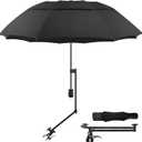 UPF 50+ Golf Umbrella with Adjustable Universal Clamp, Portable Umbrellas for Rain, Manual Open & Close, for Beach Chair, Golf Cart, Stroller, Bleacher, Patio (53.2", Black)