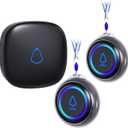 Caregiver Pager, Wireless Call Button for Seniors/Elderly at Home, 2 SOS Buttons + 1 Receiver Medical Life Alert System, Emergency Panic Call Bell, Nurse Calling & Patient Assistance Alarm (Black)