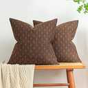 MIULEE Pack of 2 Decorative Vintage Burlap Linen Outdoor Throw Pillow Covers Modern Farmhouse Pillowcases Rustic Woven Textured Cushion Cover for Sofa Couch Bed 18x18 Inch Dark Coffee