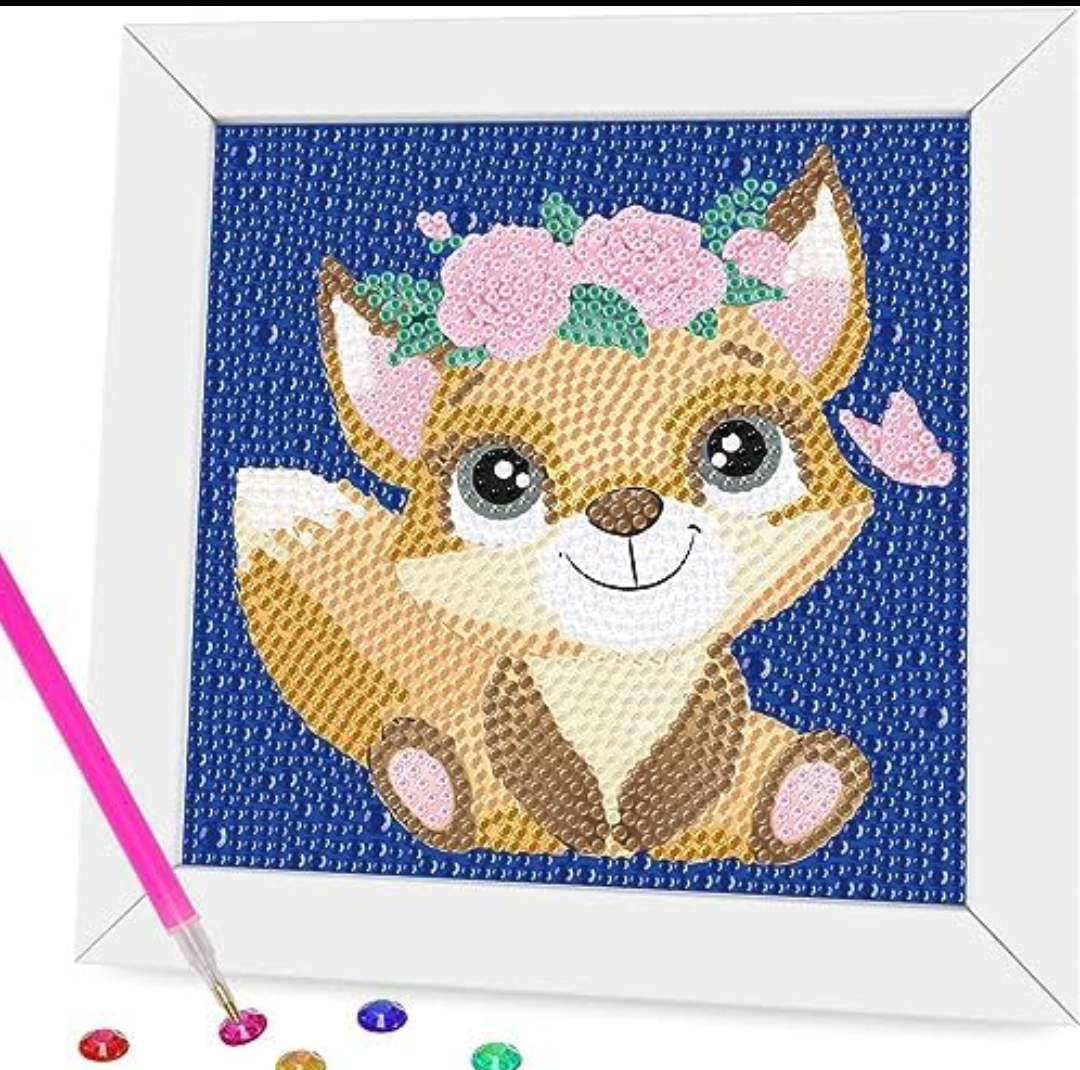 Pack of 2 Miairivy Diamond Painting for Kids, 5D Animal Diamond Art Mini Small Kit(with Wooden Frame), DIY Cute Fox Big Gem Painting Set, Paint by Diamonds Crafts for Girls Boys Ages 4-12