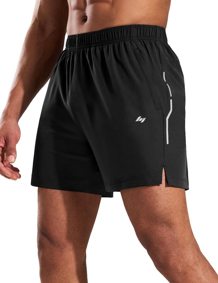 MIER Men's Black Running Shorts - 5 Inch Inseam Gym Athletic Stretch Shorts with 3 Pockets, Quick Dry, Lightweight, XXL