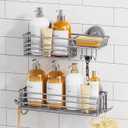 TAILI Shower Caddy Suction Cup 2 Pack with Hooks & Soap holder, Heavy Duty Shower Organizer for Bathroom, No Drilling Bathroom Organizer with Large Capacity, Metal Storage Basket-Grey