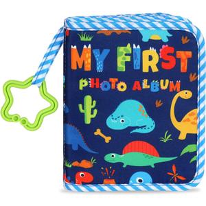 Baby's My First Family Album Soft Photo Cloth Book Blue Dinosaur My First Book of Photos Baby Memory Album Gift Holds 4x6 Pictures for Babies Newborn Toddler & Kids Baby Shower
