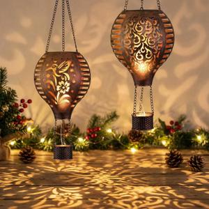 TERESA'S COLLECTIONS 2 Pack Hummingbird Flame and Hot Air Balloon Hanging Solar Lantern for Garden Decor, Outdoor Lights for Yard Decoration,Patio Yard Porch Lawn Ornaments as Gifts for Mom,18 Inch