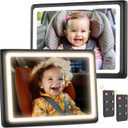 Baby Car Mirror with Light 2-Pack  Shatterproof, Remote Control Night Vision, 360 Adjustable, Easy Install for Rear-Facing Infant Car Seats