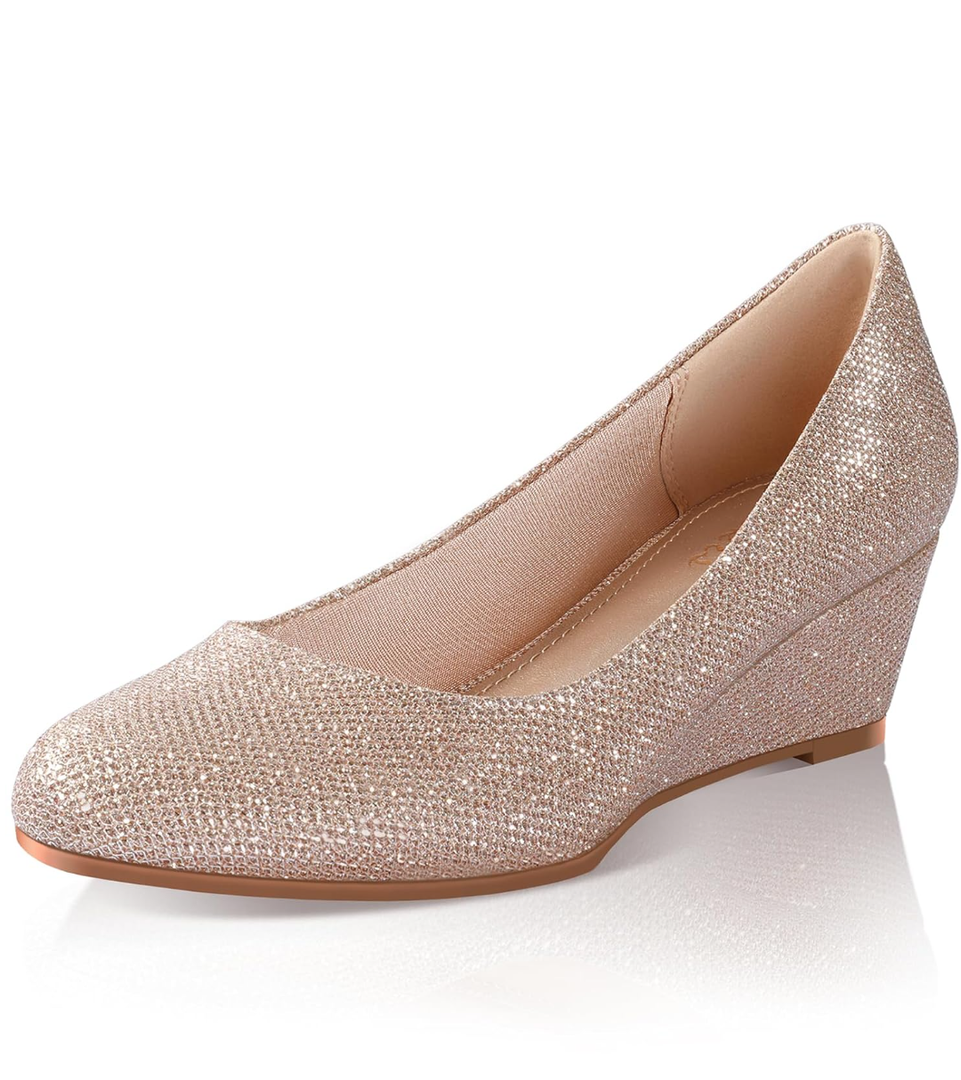 Ankis Black Nude Silver Gold Wedges for Women, Low Heel Women's Wedge Comfortable Closed Toe Women Pumps Dress Shoes -2Inch 8